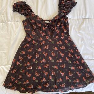 Urban Outfitters Black Floral Ruffle-Strap Dress